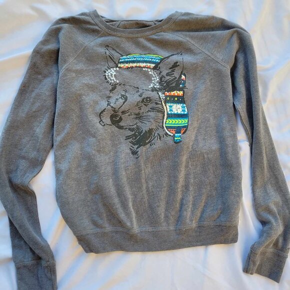 Holister Winter Fox Sequin Fox in Hat Sweater - Picture 1 of 4